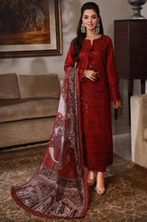 ASIM JOFA - 3PC DHANAK EMBROIDERED SHIRT WITH TWILL PRINTED SHAWL AND TROUSER - HZG2424